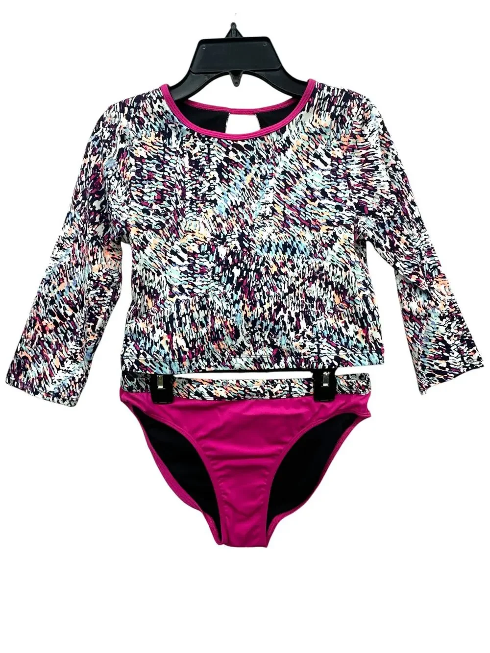 Zella Girl Sand & Sea Rashguard Swim Set Girls 16 Pink Magenta Black 2pc